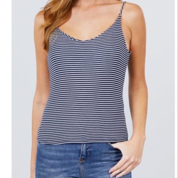 Active USA Tops - NWT- Women's Double V, Striped Rib Knit Cami, Blue